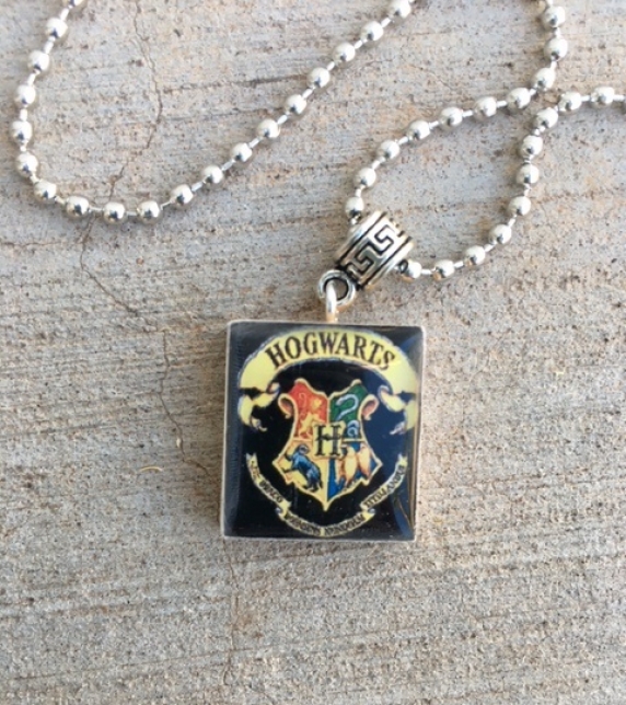 Hogwarts School Crest Scrabble Tile Charm Necklace