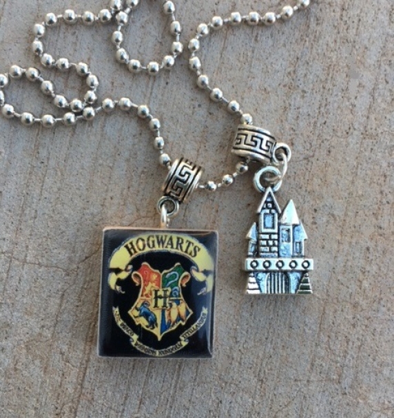 Hogwarts School Crest Scrabble Tile Charm Necklace