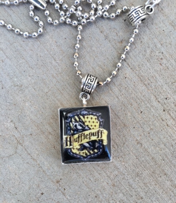 Hufflepuff House Crest Harry Potter Scrabble Tile Charm Necklace