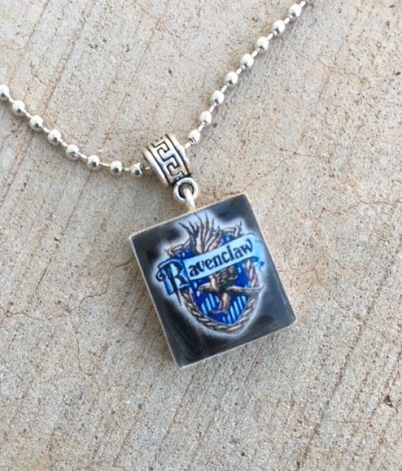 Ravenclaw House Crest Harry P otter Scrabble Tile Charm Necklace