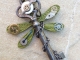 Dragonfly in Olive Green Steampunk Dragonfly Skeleton Key Necklace