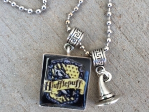 Hufflepuff House Crest Harry Potter Scrabble Tile Charm Necklace